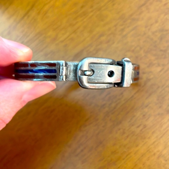 1970s Gucci Vintage Italian Sterling 925 Silver & Enamel Belt Cuff Bracelet - Picture 4 of 15